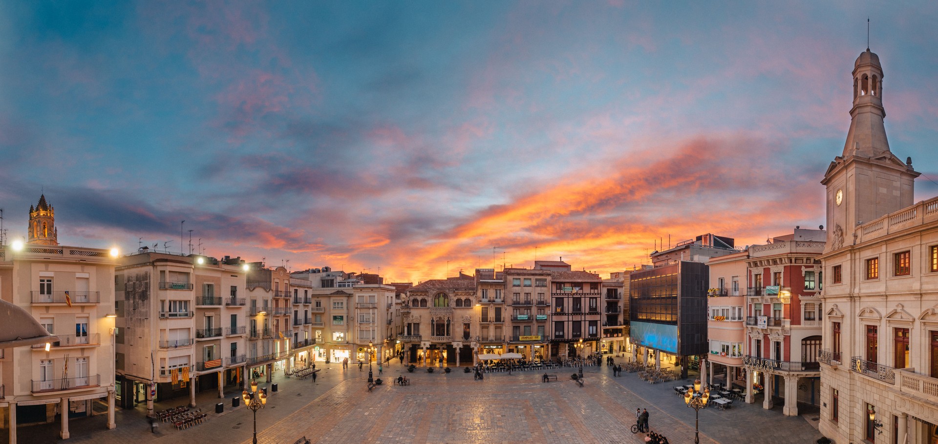 Skyline (with the bell tower and city town) of the city of Reus in Catalonia, Spain