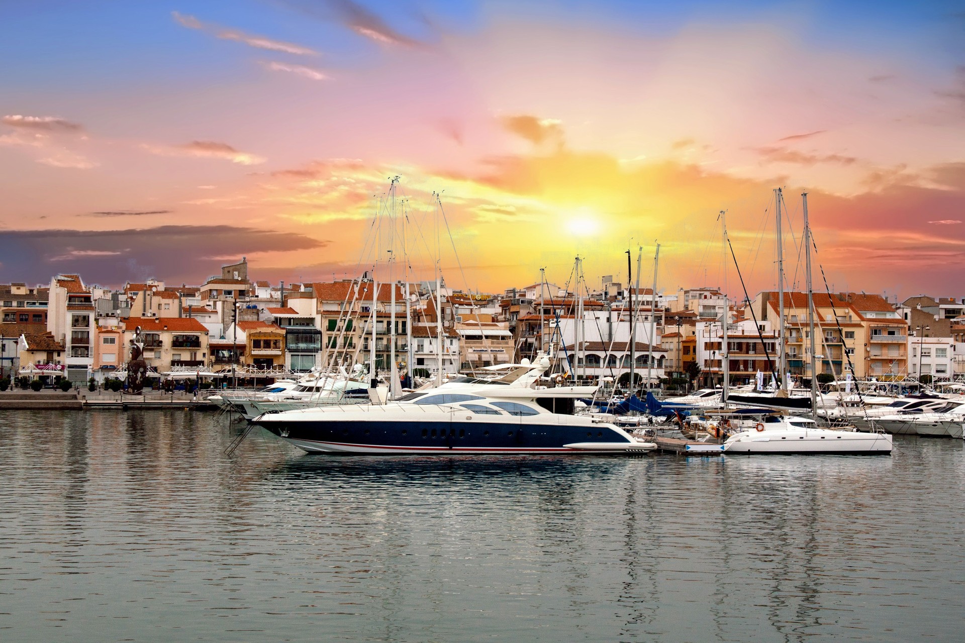 Cambrils. View of the port and the seafront. Catalonia, Spain